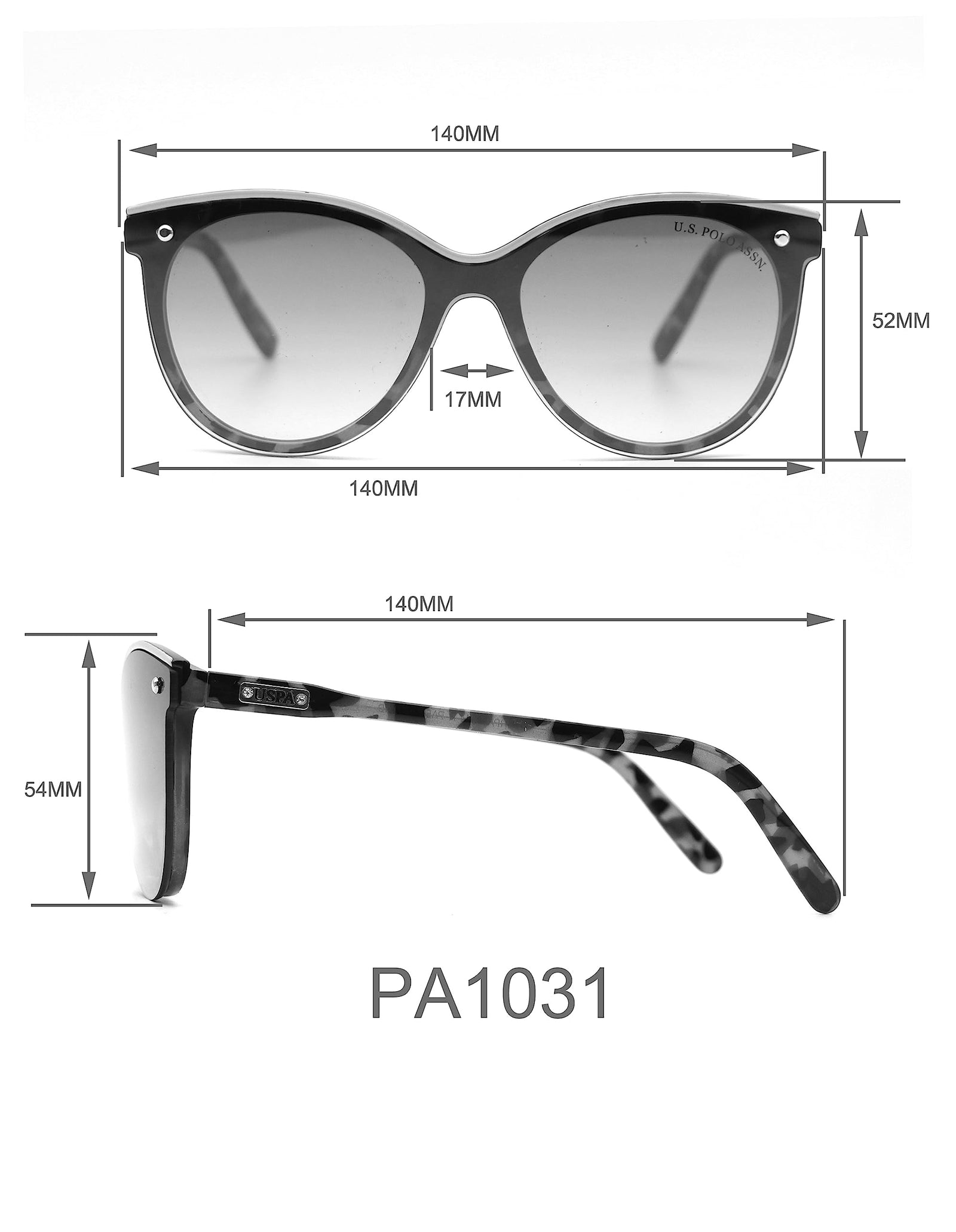 U.S. Polo Assn. Pa5031 Shield Uv Protective Cat Eye Sunglasses for Women. Classic Gifts for Her, 55 Mm