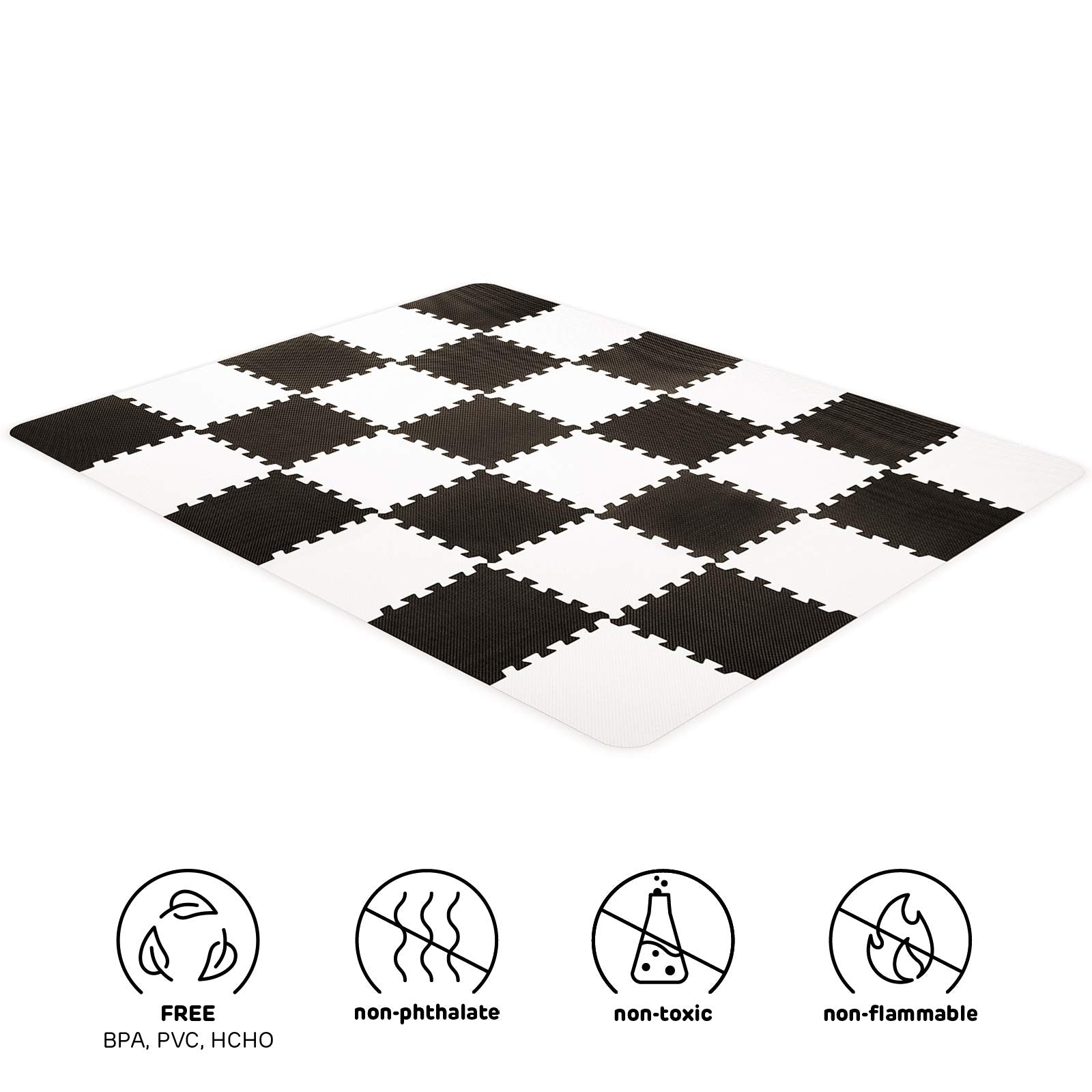 Kk Kinderkraft Puzzle Play Mat Luno, Educational Playmat, Soft Foam Floor, Waterproof, Easy To Clean, No Harmful Substances, Foldable, For Kids Baby, 150X180 Cm, 30 Pieces, Bag In Set, White / Black