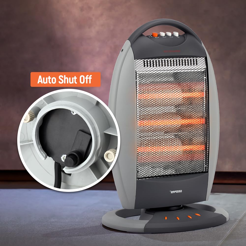 Geepas- Halogen Heater, 3 Heating Power, GHH9107 | Oscillation Function | Safety Tip-Over Switch | Carry Handle | Portable Heater for Home, Office, Etc