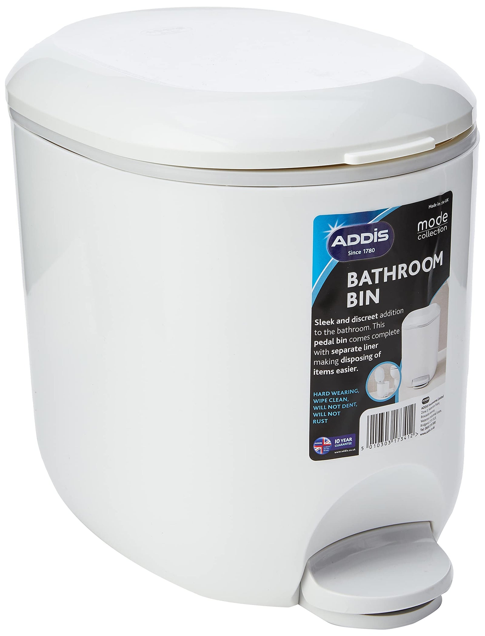 Addis 518503 Premium Deluxe Bathroom Pedal Bin with inner, 3.5 liter, 29 x 18.5 x 23cm
