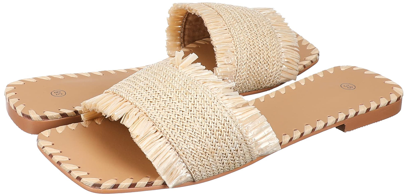 Pixi Straw Detail Strap Flat Slippers for Women