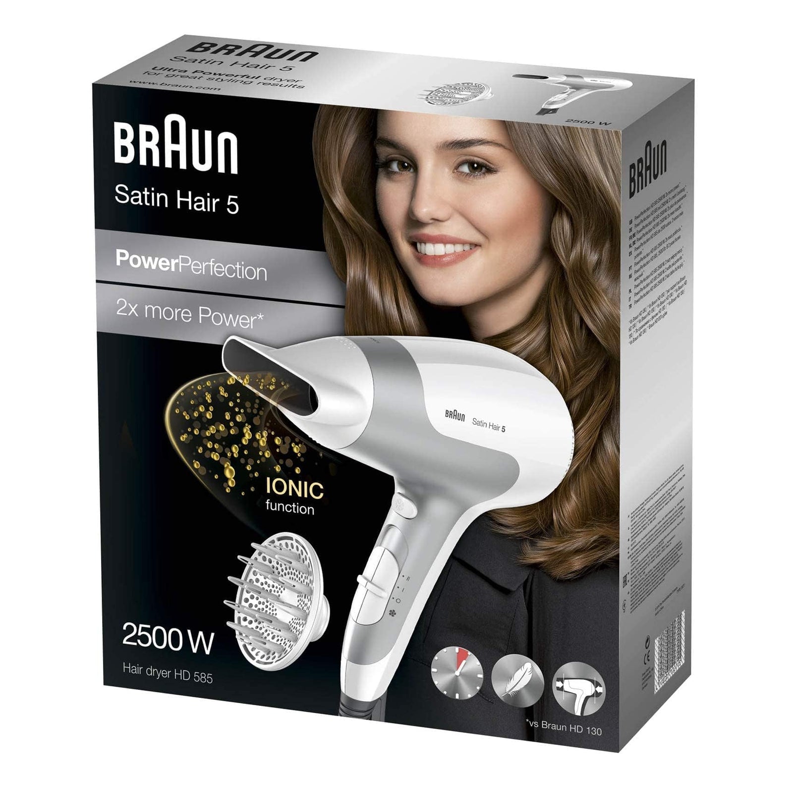 Braun Satin Hair 5 Hd 585 Hair Dryer With Diffuser And Ionic Function