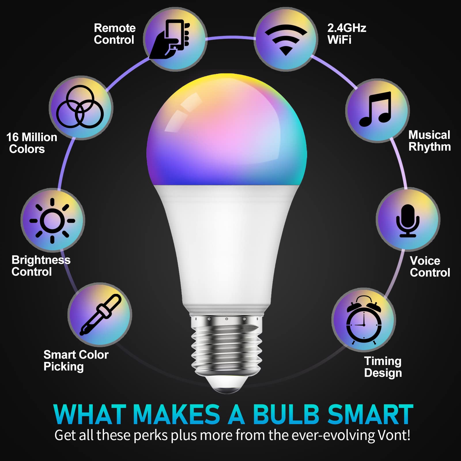 Sky-Touch Smart Light Bulb, Multi Color Changing Dimmable Smart Wifi And Bluetooth Compatible With Alexa And Google Home Assistant, 10W