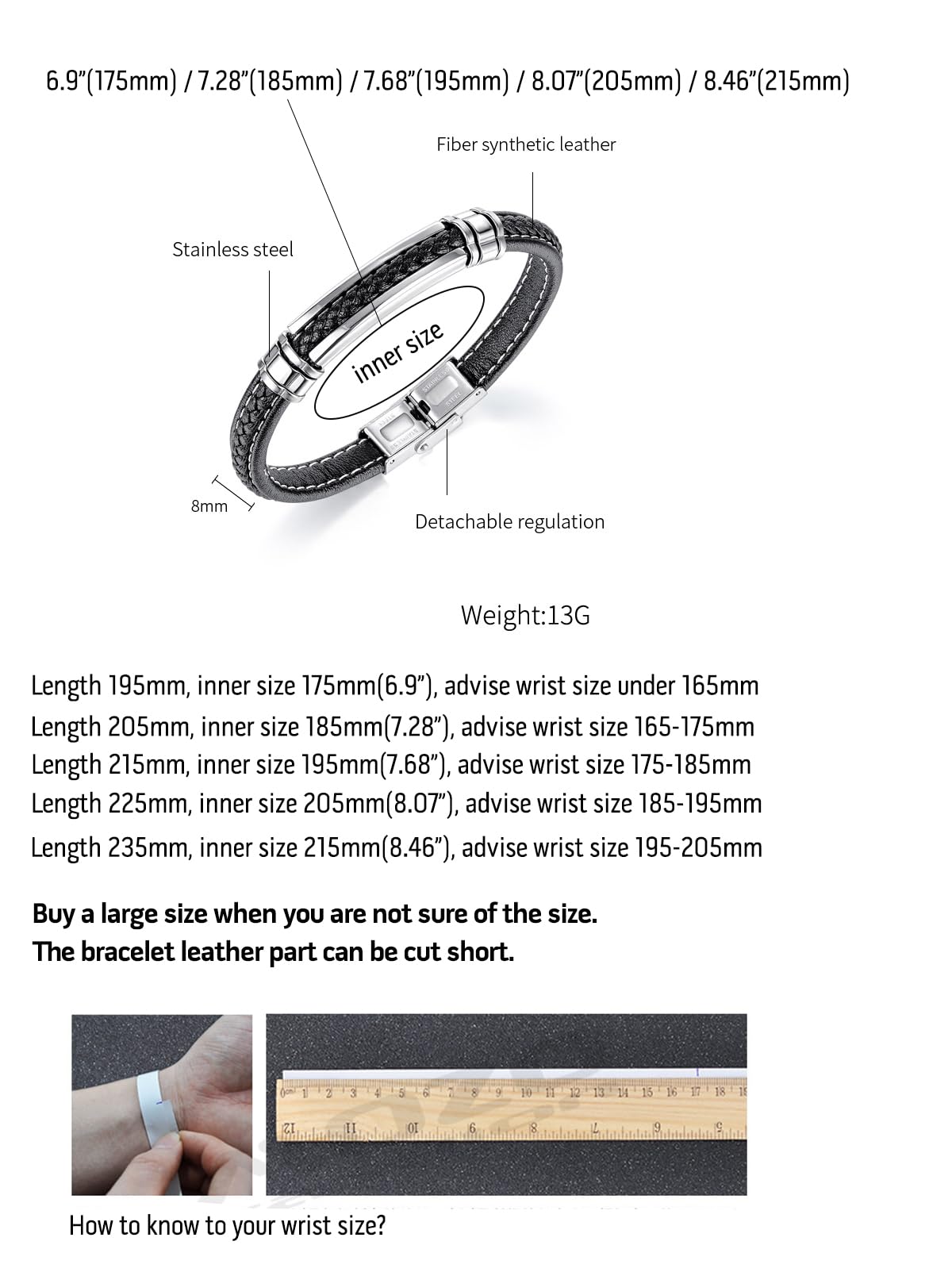 Mens Black Blue Leather Bracelet Silver Stainless Steel For Teen Boys Adjustable Buckle Bracelets Pulseras Para Hombre Different Size For Small Big Wrist