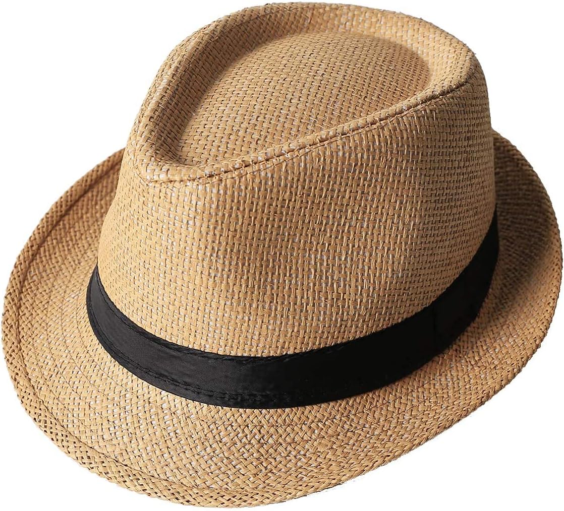 OnceNext Straw Hat,Fashion Men Women Straw Hat Contrast Ribbon Fedora Curly Brim Unisex Panama Jazz Trilby Hat Cap