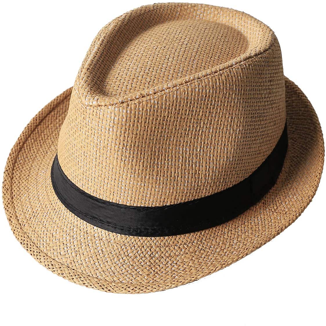 OnceNext Straw Hat,Fashion Men Women Straw Hat Contrast Ribbon Fedora Curly Brim Unisex Panama Jazz Trilby Hat Cap