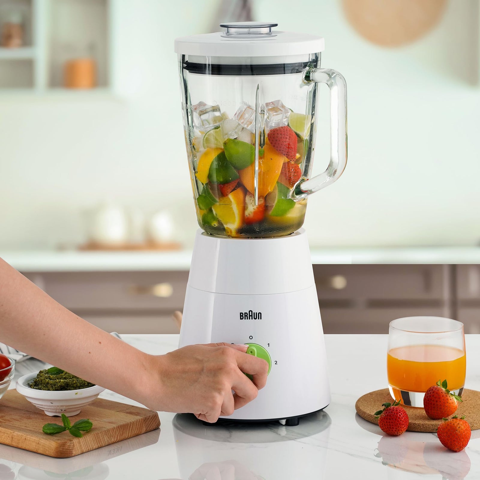 Braun PowerBlend 1 Jug Blender 500W, Glass, 1.5 L capacity, TriAction Technology, 2 Mills 2 speeds + ice crush/pulse function - JB 0153