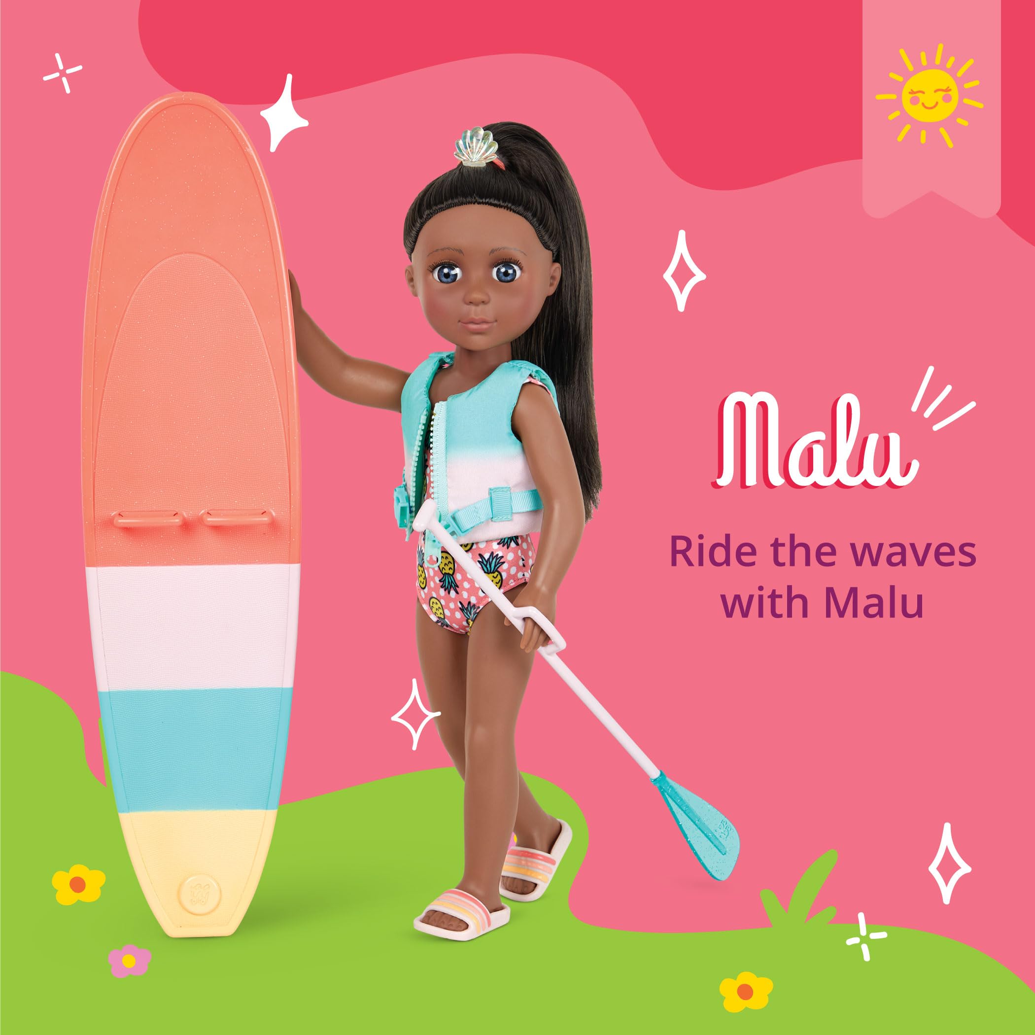 14" DOLL W/PADDLE BOARD, MALU AA