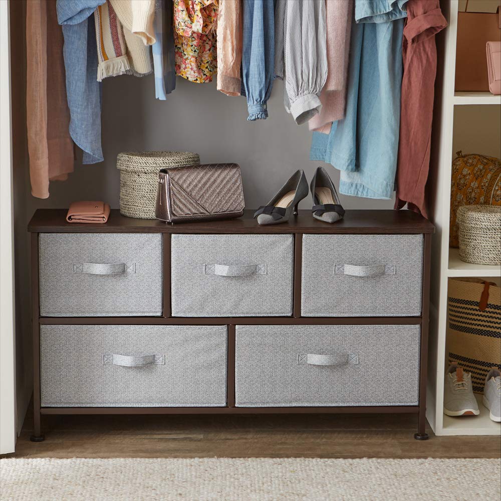 Amazon Basics Extra Wide Fabric 5-Drawer Storage Organizer Unit For Closet, Bronze