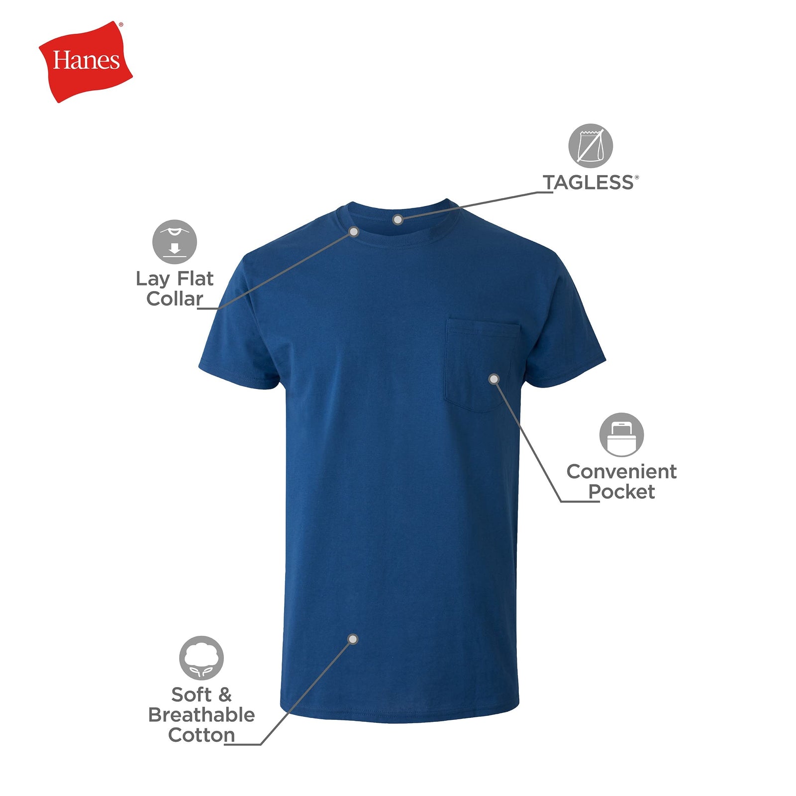 Hanes Men's Comfort Soft Tagless Pocket T-Shirt Size: S Color: Assorted