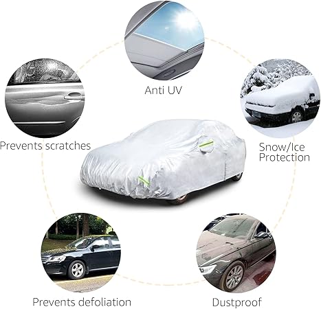 Amazon Basics Silver Weatherproof Car Cover - PEVA with Cotton, Sedans up to 4.32 M