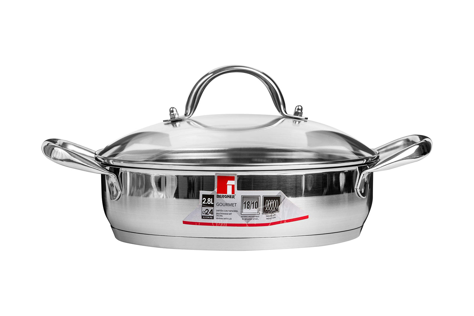 Bergner Gourmet Cooking Pot With Glass Lid Set Of 2 BG9848, Silver, 24 cm, Stainless Steel