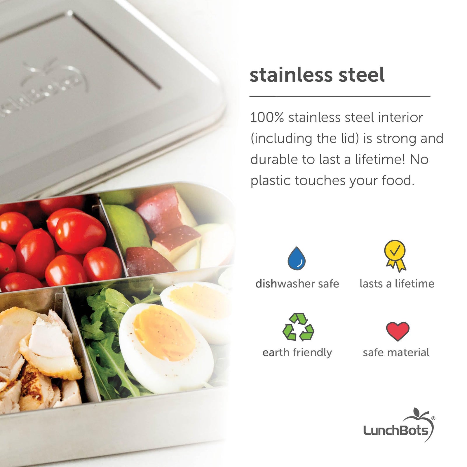 LunchBots Trio II Stainless Steel Food Container - Three Section Design Perfect for Healthy Snacks, Sides, or Finger Foods On the Go - Eco-Friendly, Dishwasher Safe and BPA-Free - Aqua Dots