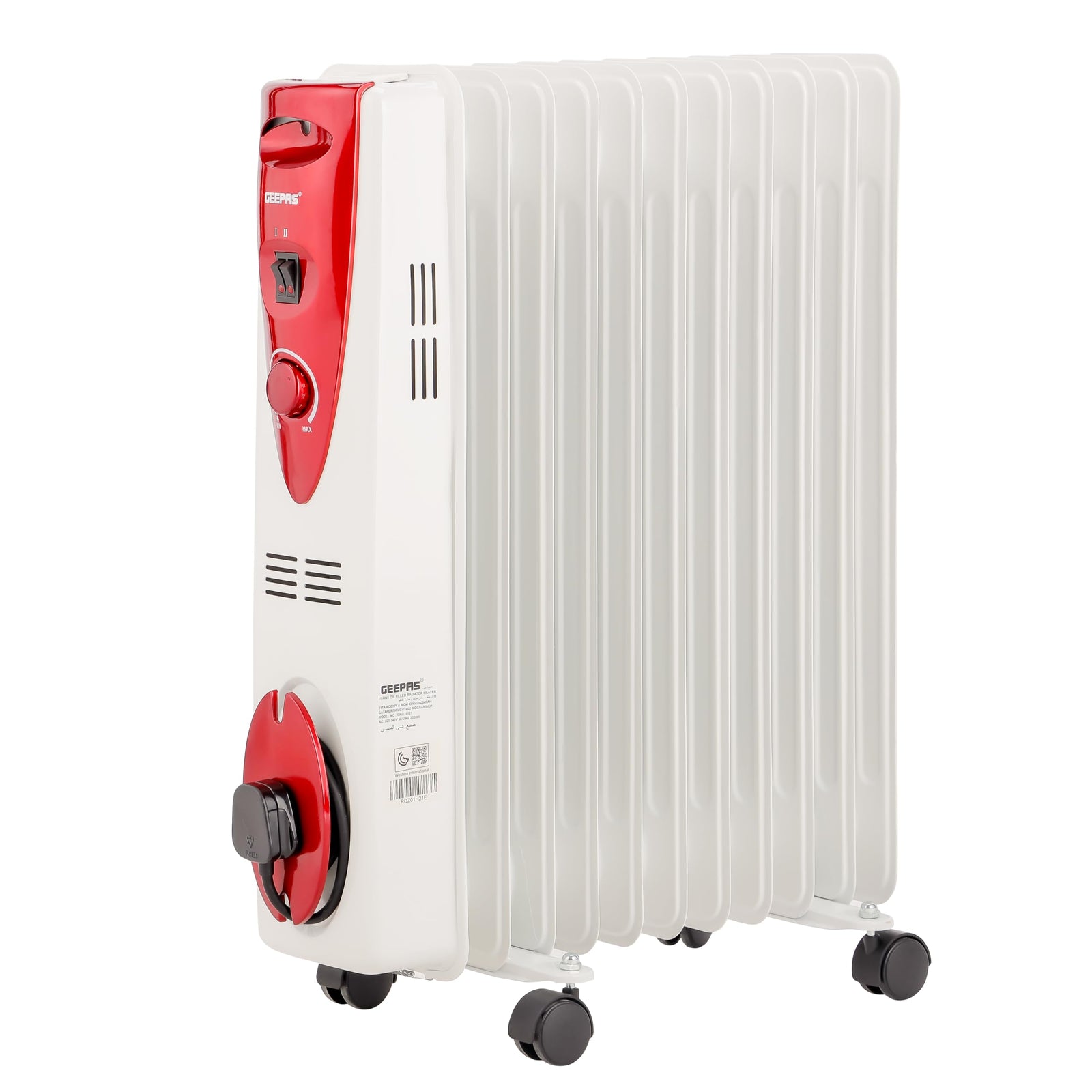 Geepas-11 Fins Oil Filled Radiator Heater, 2000W, GRH28501 | 3 Heat Settings | Adjustable Thermostat | Safety Switch | Cord Storage | Overheat Protection