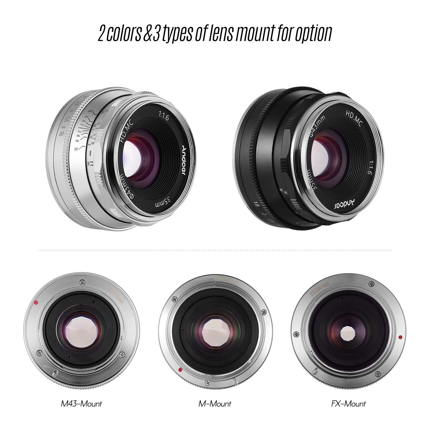 Andoer 35mm F1.6 Manual Focus Lens Large Aperture Compatible with Canon M1/ M2/ M3/ M5/ M6/ M10/ M100/ M50 EOS M-Mount