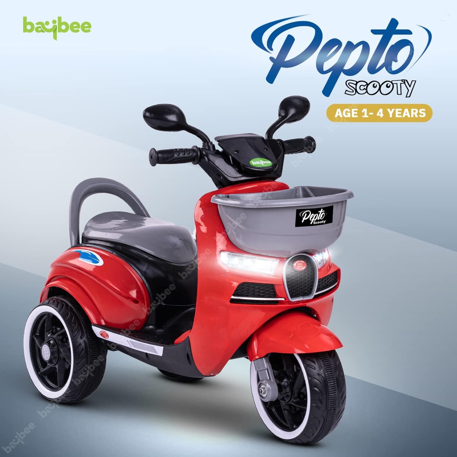 Baybee Pepto Battery Operated Bike for Kids, Ride on Toy Baby Bike Scooty with Light & Music | Kids Bike Rechargeable Battery Bike | Electric Bike for Kids to Drive 1 to 4 Years Boys Girls (Red)
