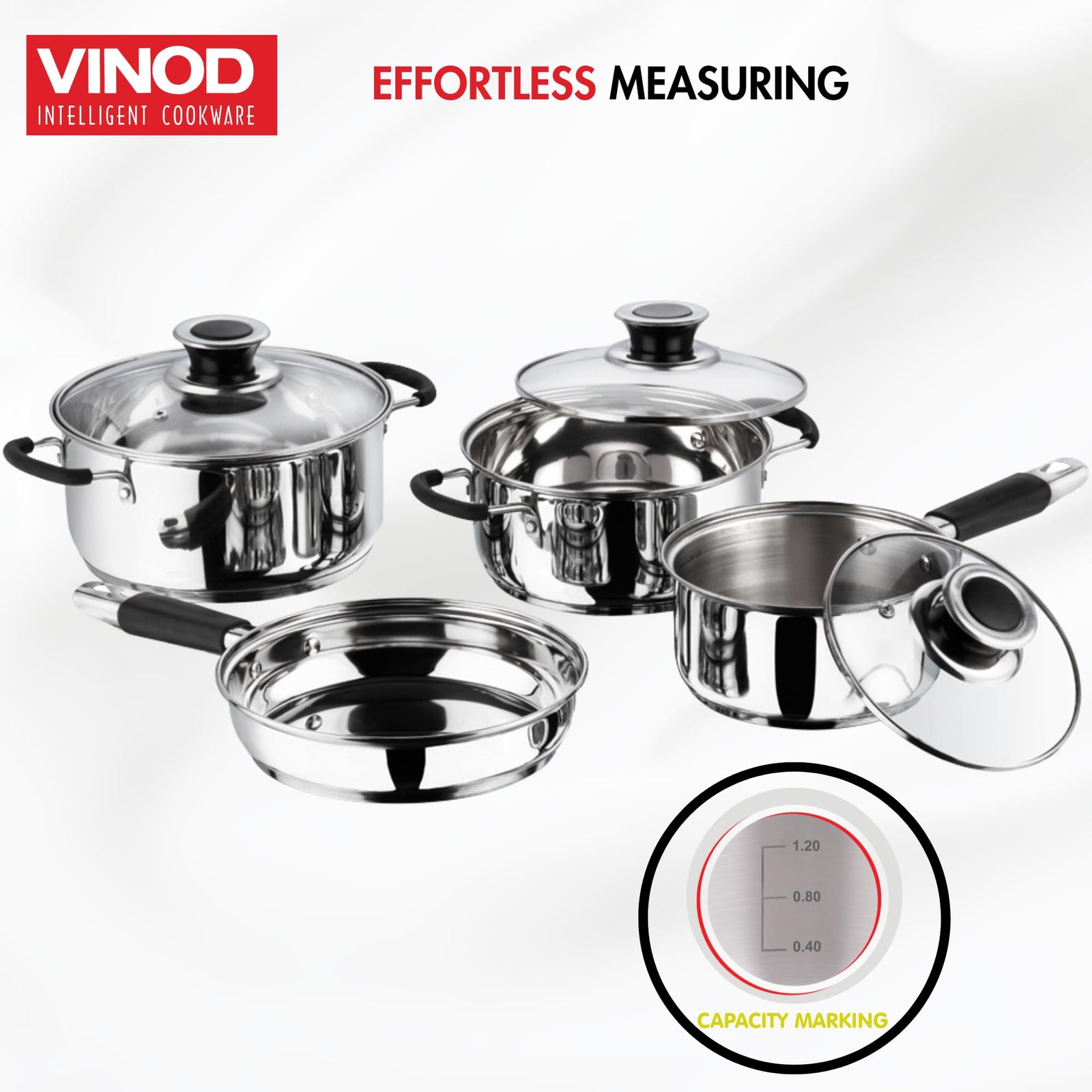 Vinod Stainless Steel Induction and Gas Stove Friendly Master Chef Cookware Set- 4Pieces, Saucepan (