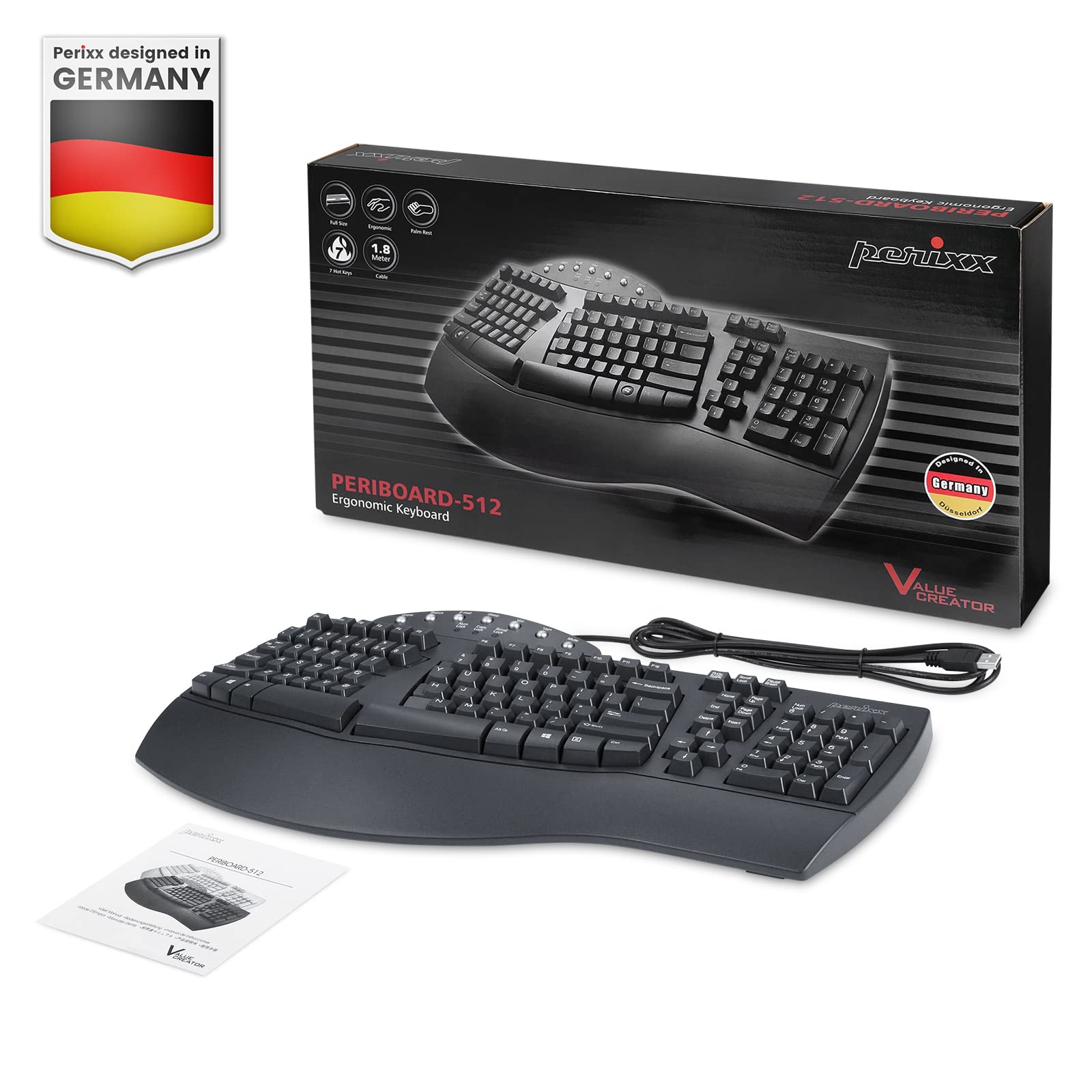 Perixx Periboard-512 Ergonomic Split Keyboard - Natural Ergonomic Design - Black - Bulky Size 19.09