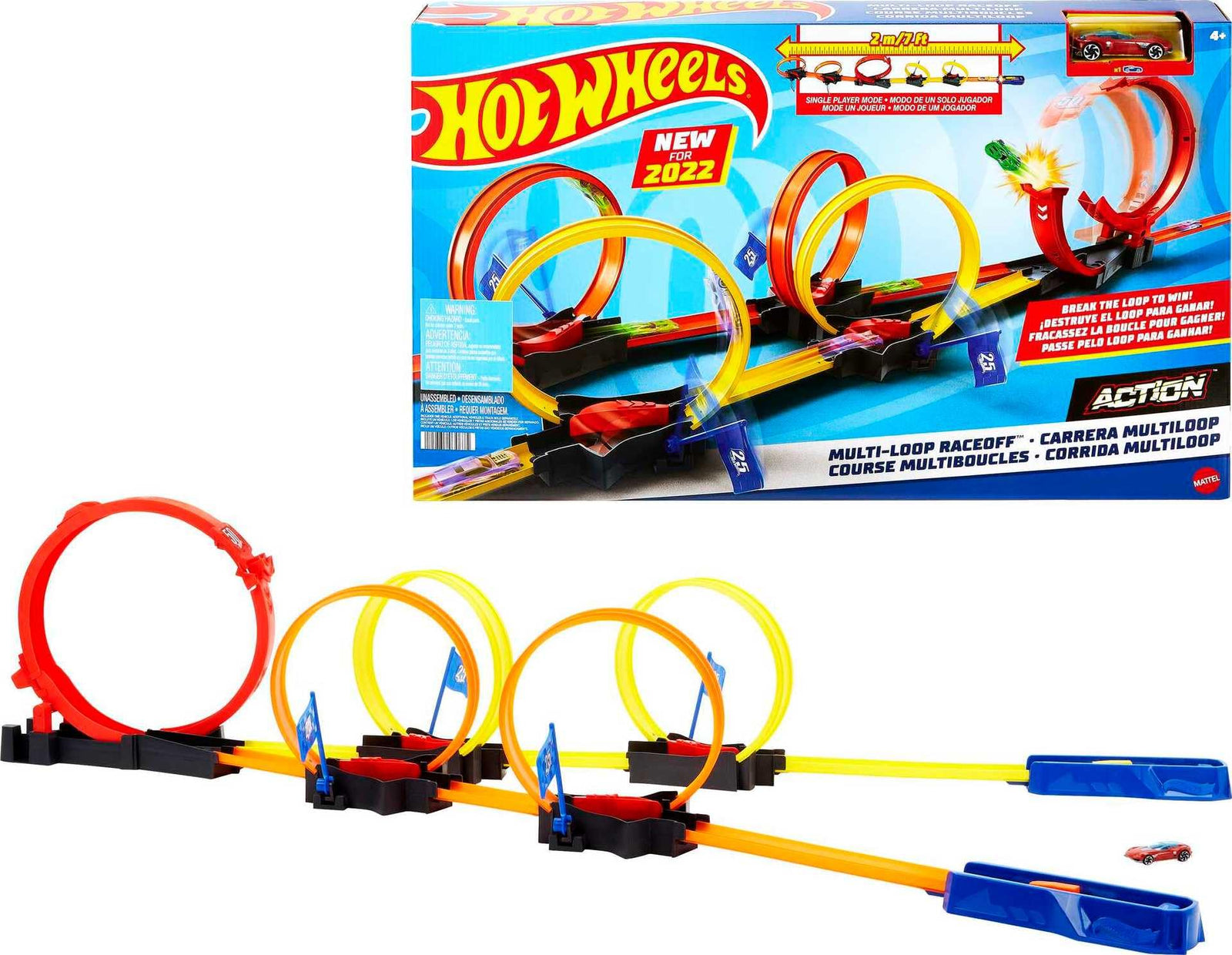 Hot Wheels Multi-Loop Race Off Playset, With 1 Car, Gift for Kids 4 to 10