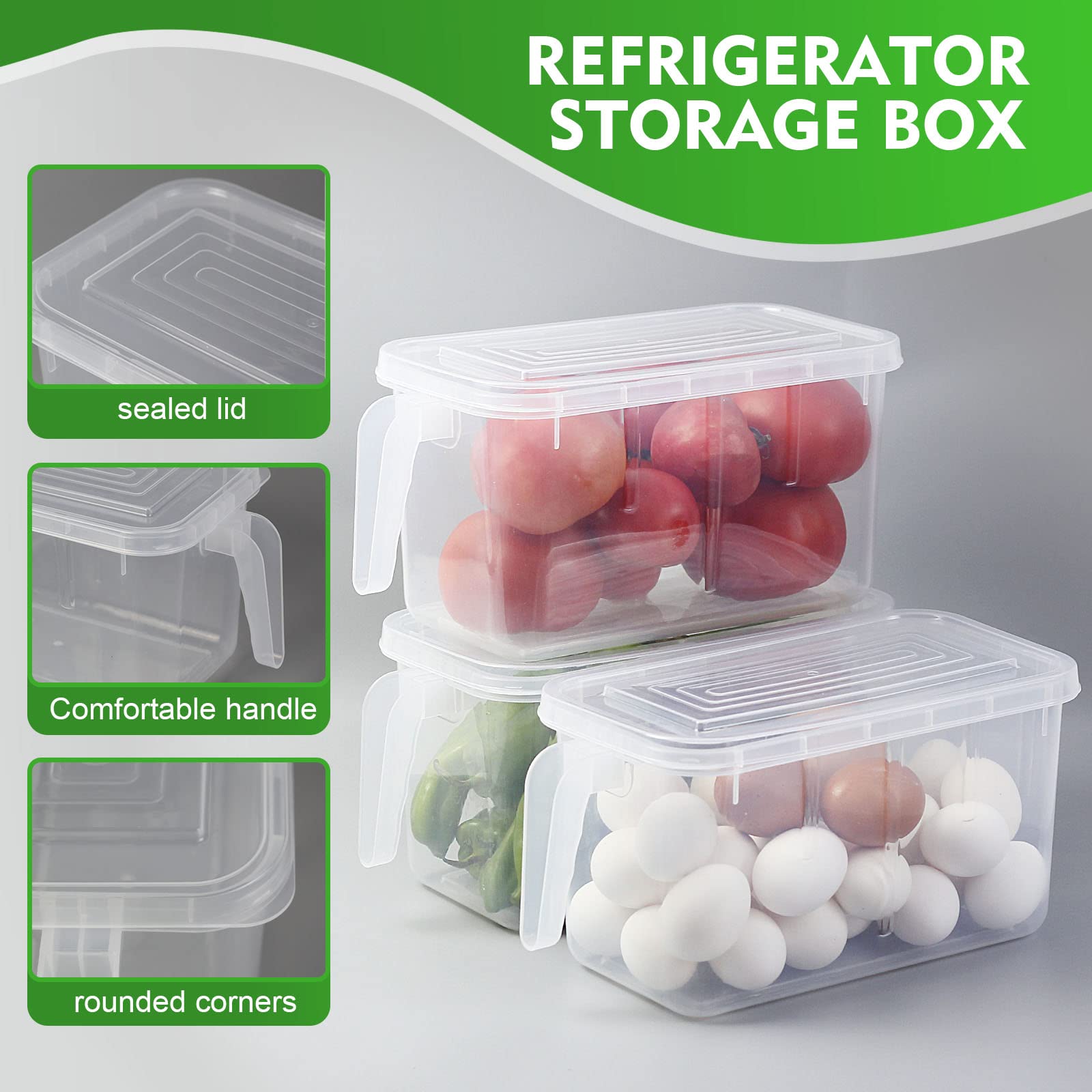 Volwco Food Storage Boxes With Lids Freezer Safe Volwco 3 Pcs 4.7L Large Plastic Kitchen Refrigerator Stackable Food Fruit Storage Containers With Handle