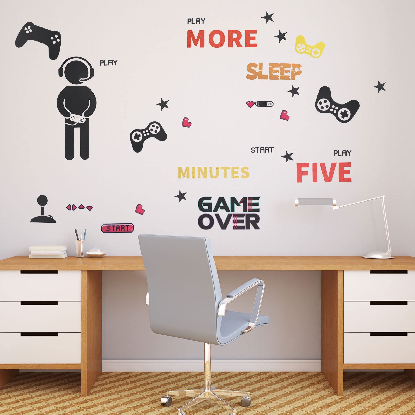 Zonon Gamer Room Decor Gaming Wall Decals Sticker Gamer Decals Boys Room Decals Video Game Decor Eat Sleep Game Wall Decal for Gamer Bedroom Playroom Decorations (Chic Style)