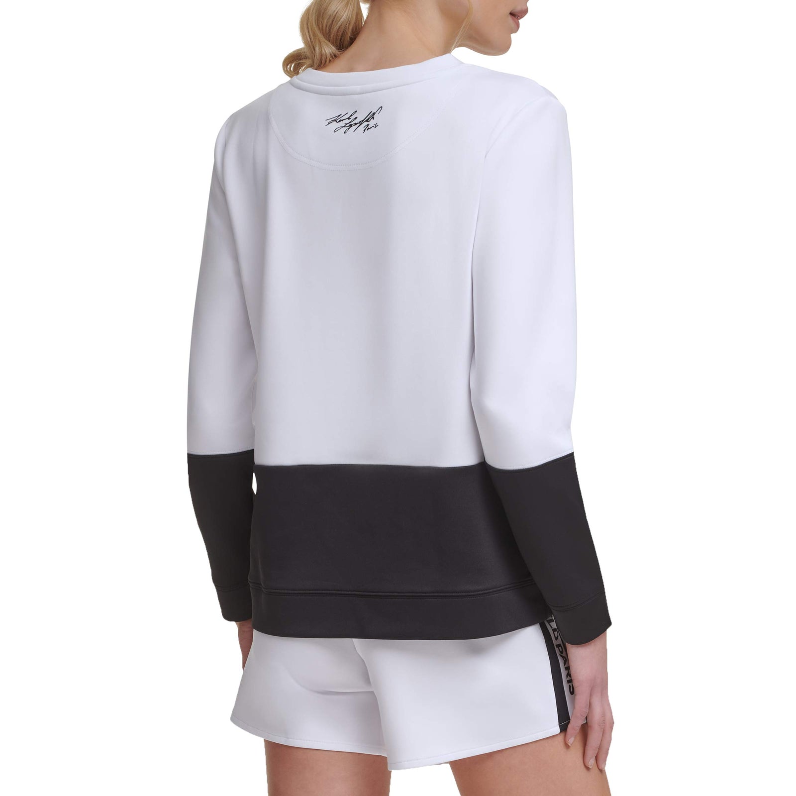 Karl Lagerfeld Paris Women's Sunglass Logo Sweatshirt, White/Black, XL