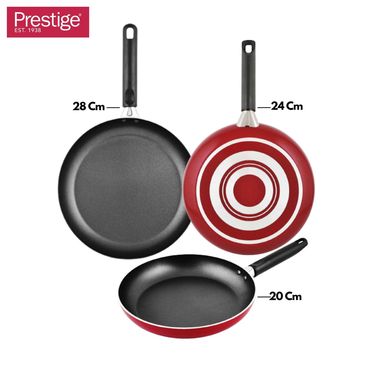 Prestige Aluminum Non- Stick Fry Pan Set, 3 Pieces, Red