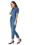 Miss Olive Women's Regular Fit Shirt Style Solid Jumpsuit.Azure Blue.L