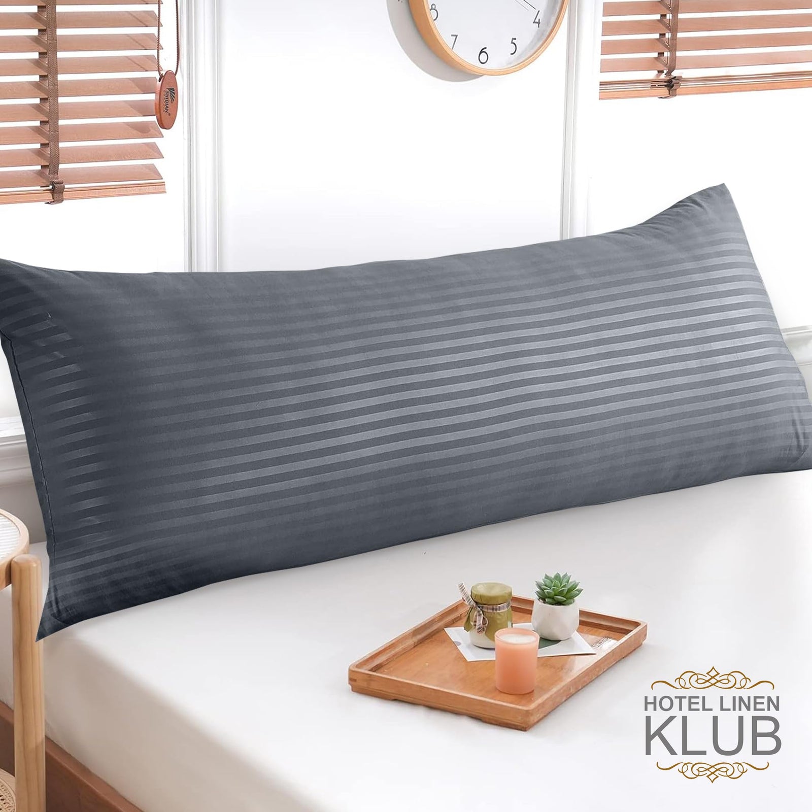 Hotel Linen Klub Long Body 1Pc Stripe Pillowcase - 100% Microfiber with envelope closure, Soft and Durable Quality, Size : 45 x 125cm, Dark Grey