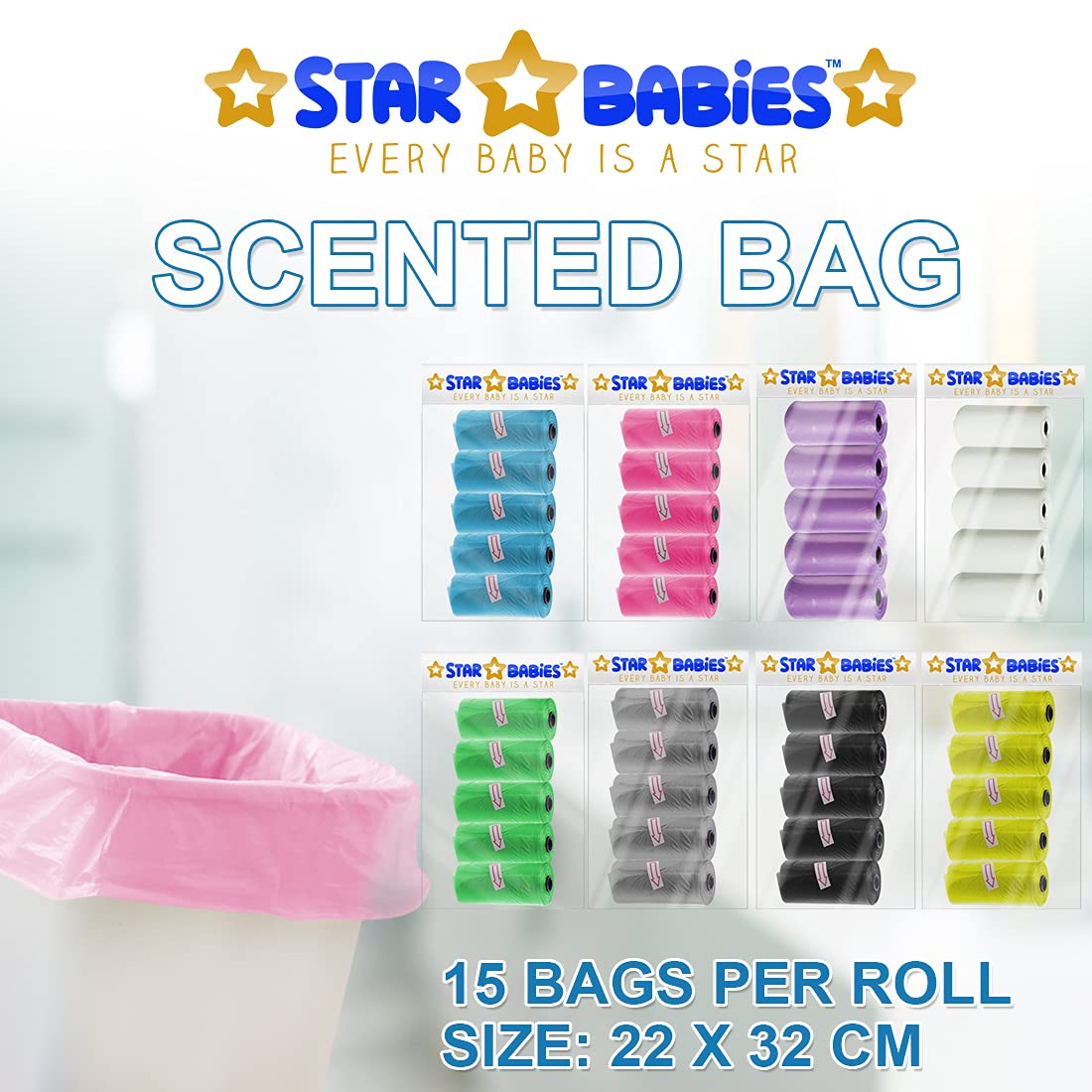 Star Babies Pack Of 5 Scented Bag Pink With White Dispenser, Pack Of 1