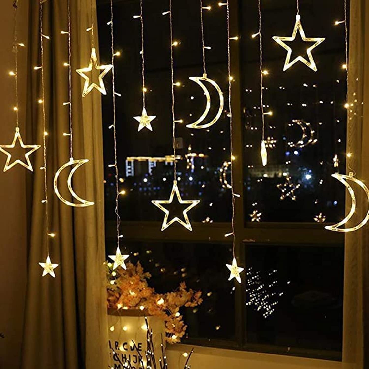 Showay Ramadan Decoration Lights, Moon And Stars And Serial Lights, 3.5M Ramadan Lights, Yellow, Lc-138Lght-1