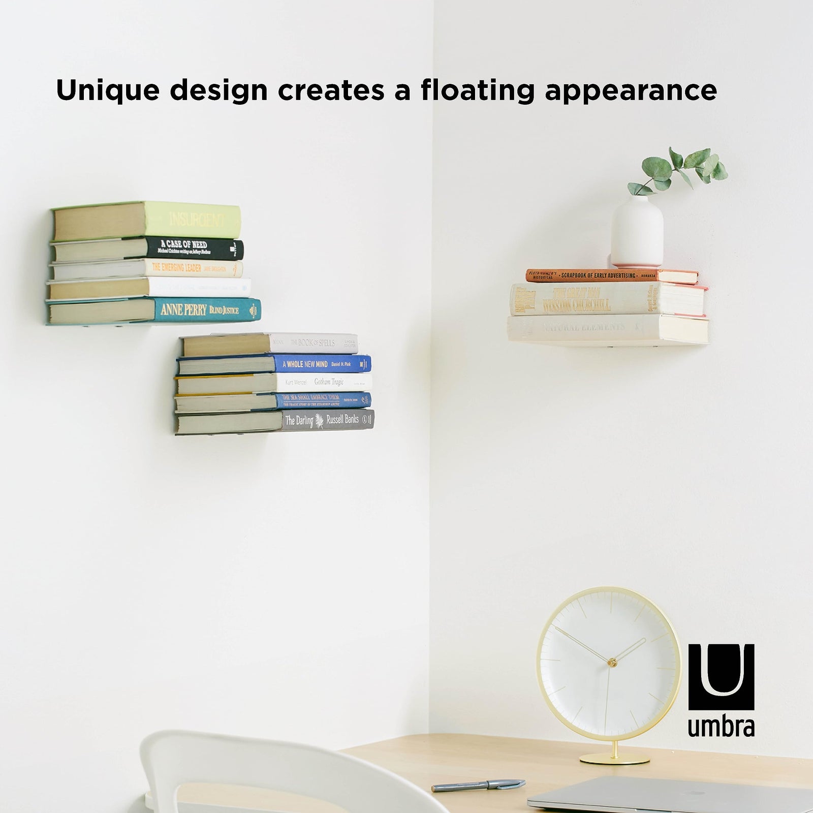 Umbra Conceal Floating Bookshelf, Large, Silver, Set Of 3 Set Of 3, Large 1005073-560