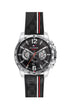 Tommy Hilfiger Mens Quartz Watch Black with racing stripes silicone strap