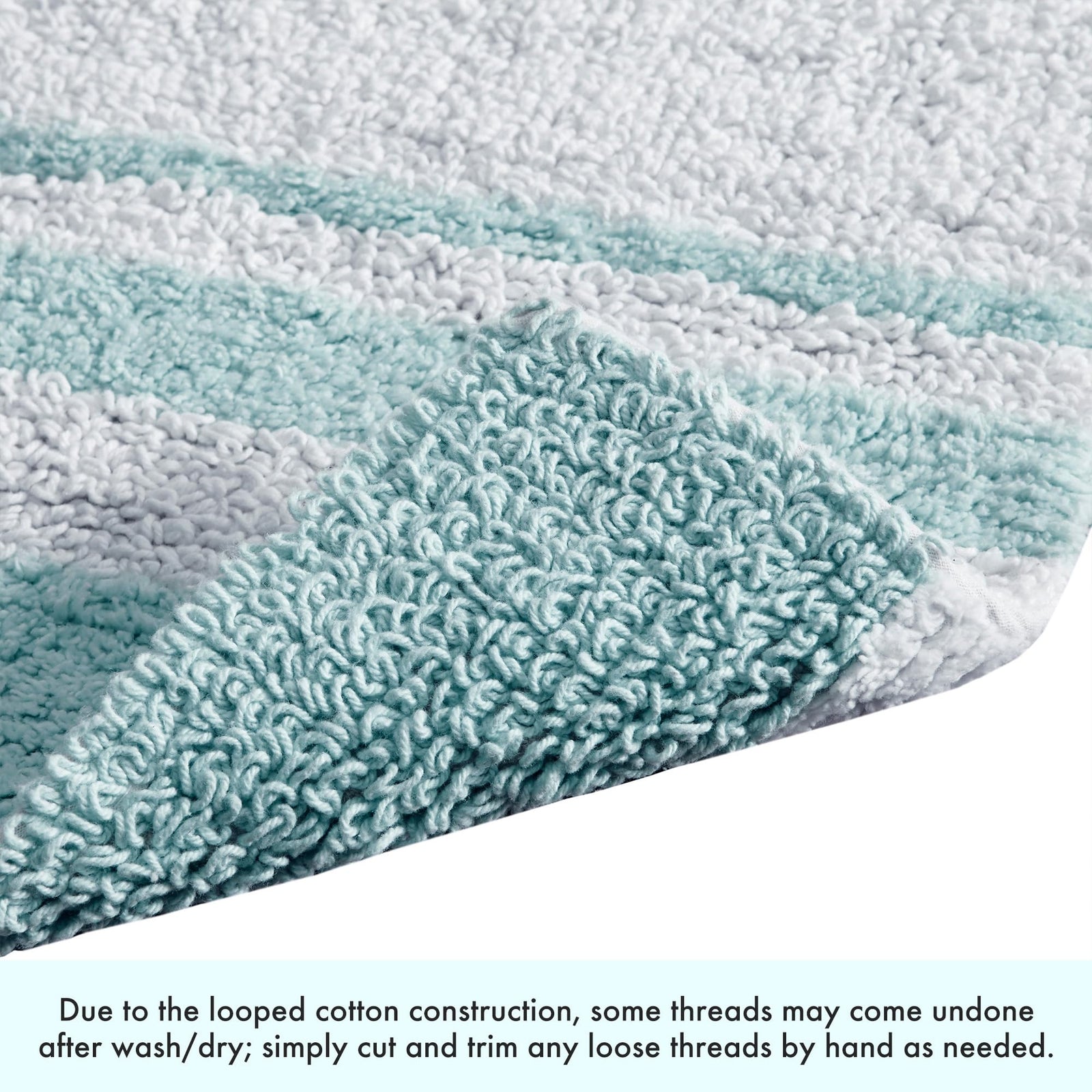 Madison Park Reversible Spa Rug 100%-Cotton Striped Ultra Soft Water Fast Bath Non-Slip Absorbent Quick Dry Mats For Tub, Shower Room, And Bathroom, 24X72, Aqua