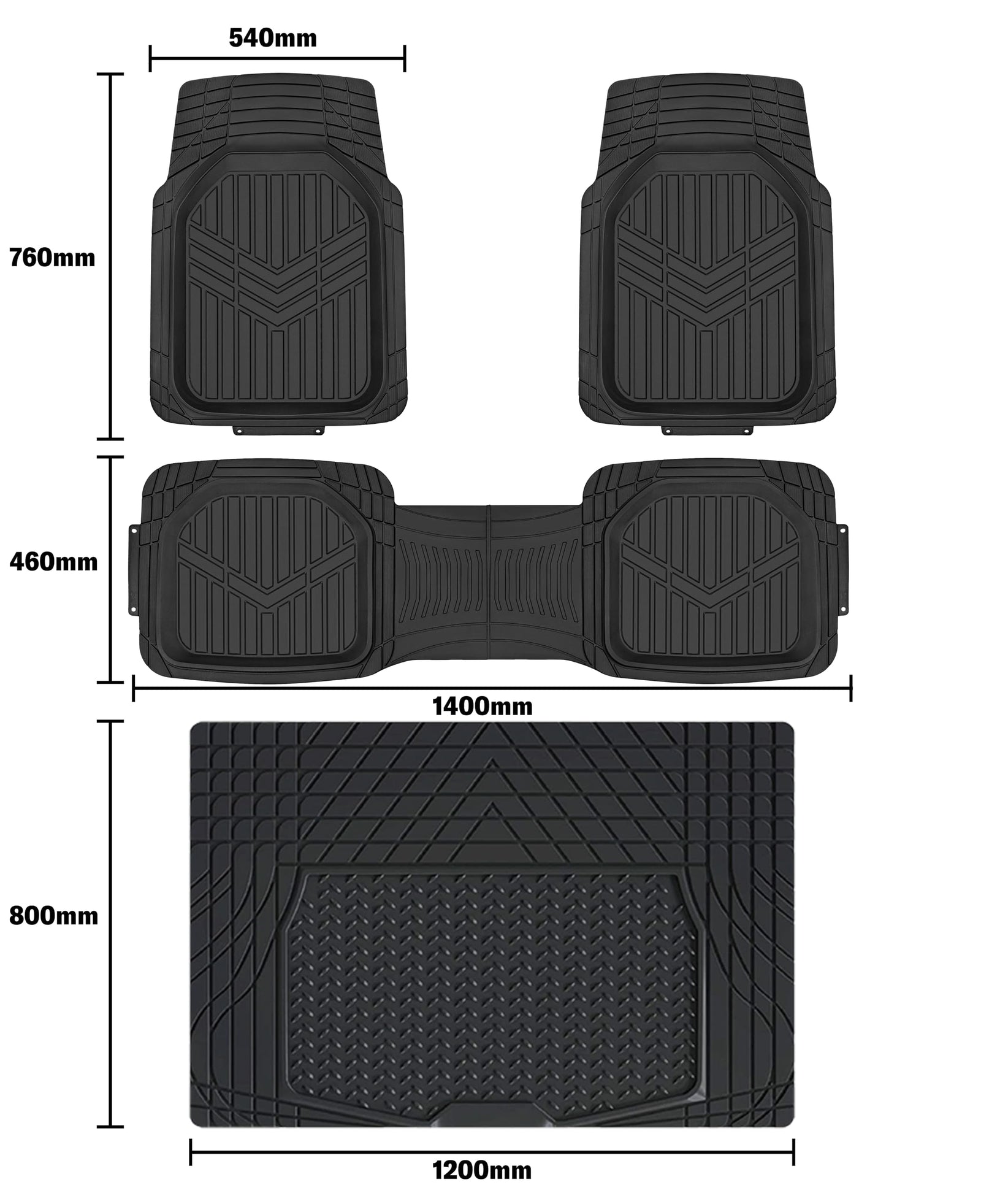 Amazon Basics 4-Piece All-Weather Protection Heavy Duty Rubber Floor Mats Set with Cargo Liner for Cars, SUVs, and Trucks，Black,Universal Trim to Fit