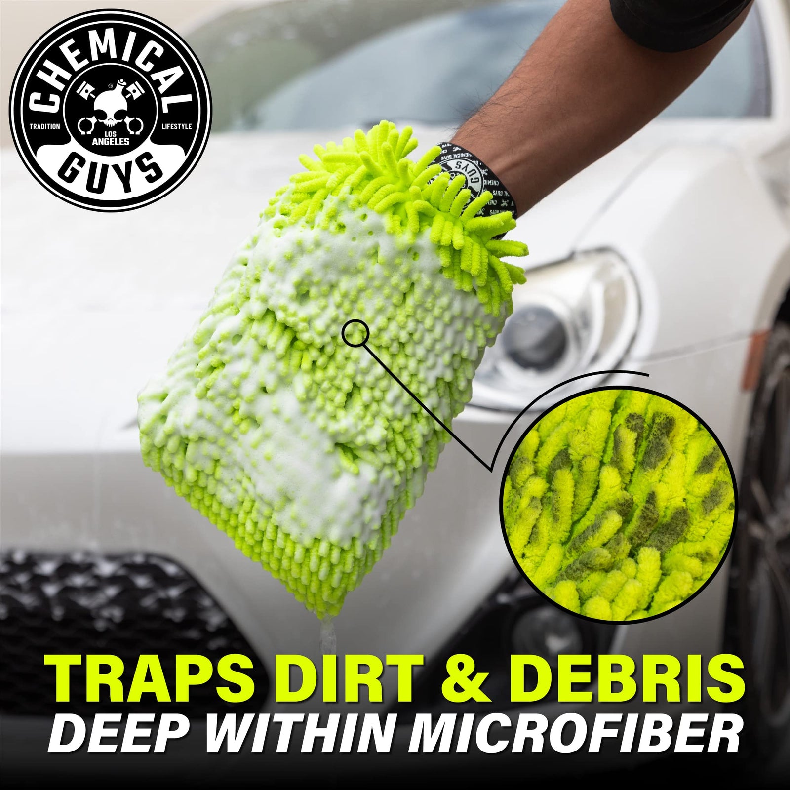 Chemical Guys MIC493 Chenille Premium Scratch-Free Microfiber Wash Mitt, Lime Green, 9.6