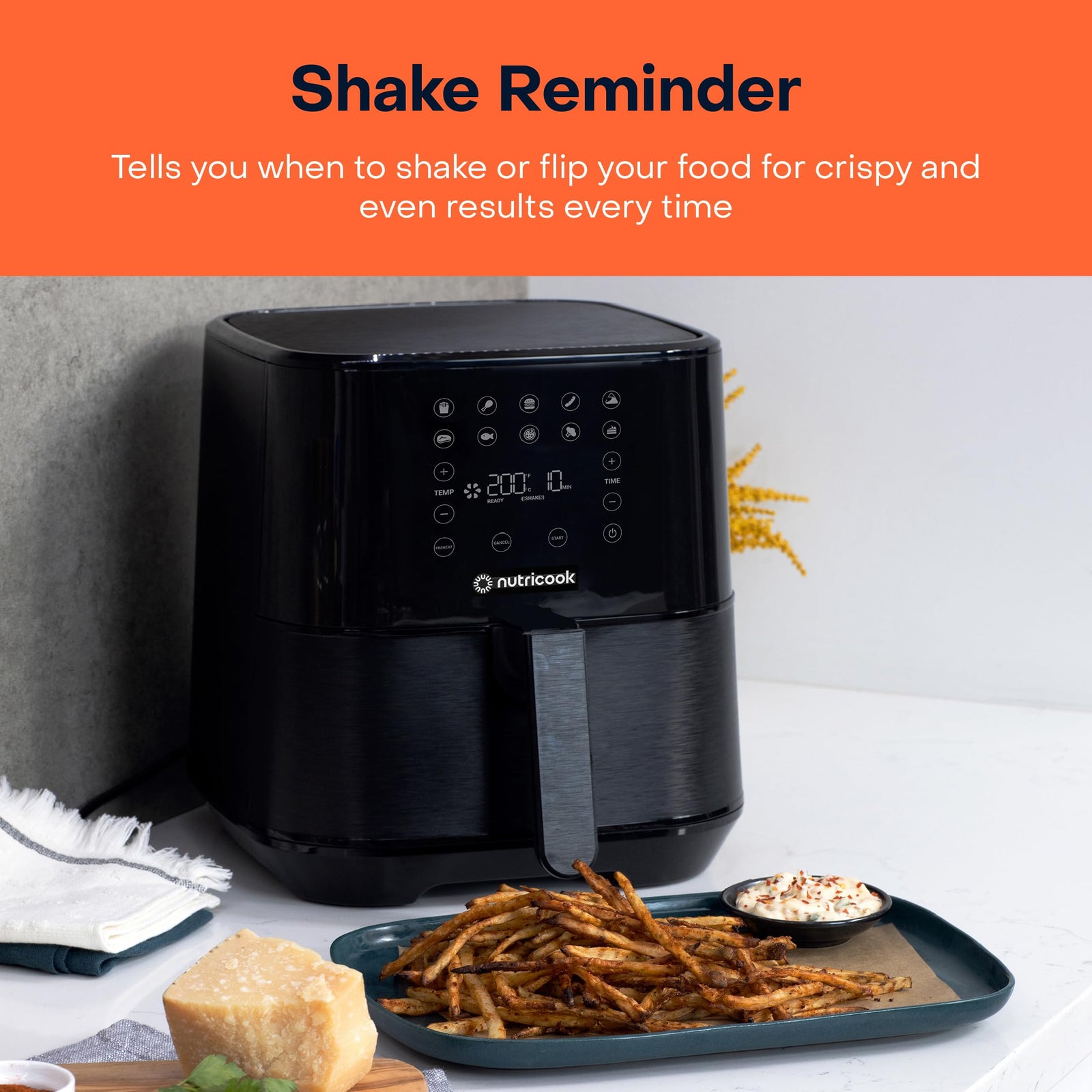 Nutricook Air Fryer 2, 1700 Watts, Digital Control Panel Display, 10 Preset Programs With Built-In Preheat Function, 5.5 Liter Black, Af205K