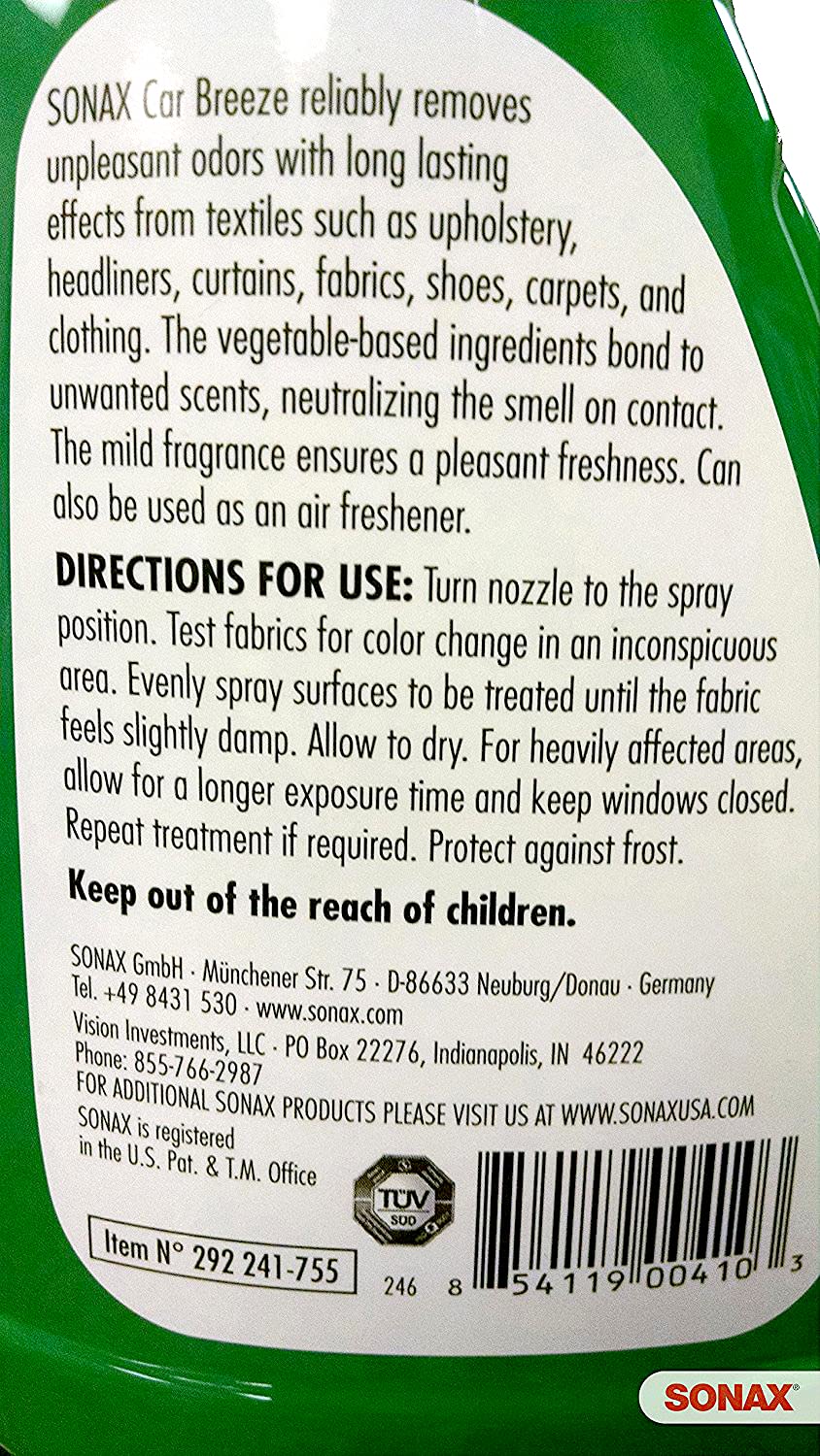 Sonax Car Breeze (500 Ml) - NEUtralises And Eradicates Unpleasant Odours Such As Smoke, Animal Smells, Perspiration, Etc. | Item-No. 02922410-544