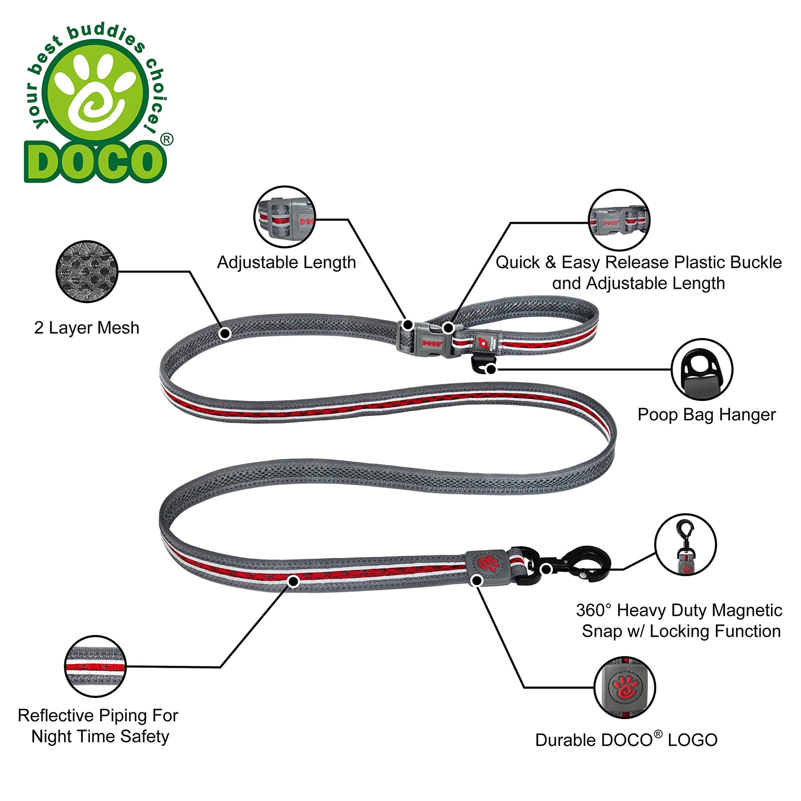 Doco® Lunar Mesh Leash (Dca3272) Color - Pink, Sizes - M