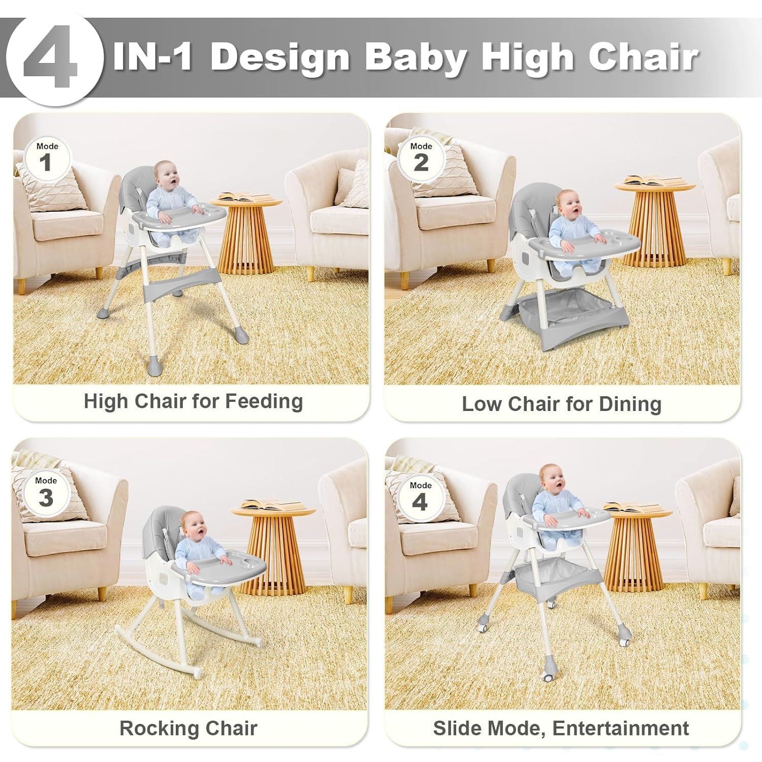 OYDAS High Chair Baby Feeding,4 in 1 high Chairs for Baby and Toddlers,High Chair baby Feeding,Travel Foldable High ChAir with Foot Rest,Baby Eating Chair,Adjustable Height & Recline (gg157)