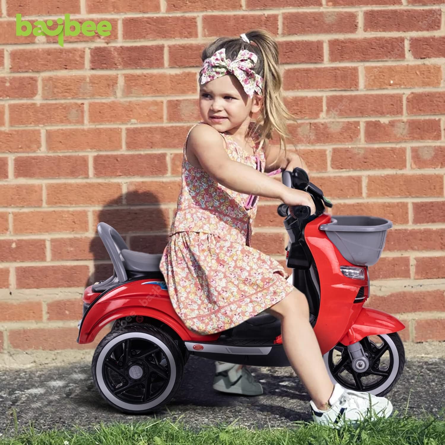 Baybee Pepto Battery Operated Bike for Kids, Ride on Toy Baby Bike Scooty with Light & Music | Kids Bike Rechargeable Battery Bike | Electric Bike for Kids to Drive 1 to 4 Years Boys Girls (Red)