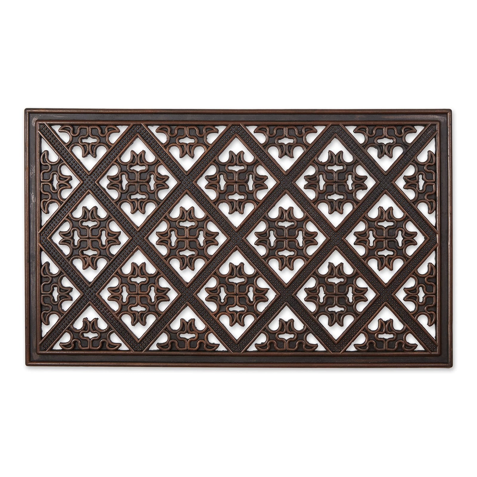 DII Rubber Doormats Collection All Weather, 18x30, Brown Diamond Lattice