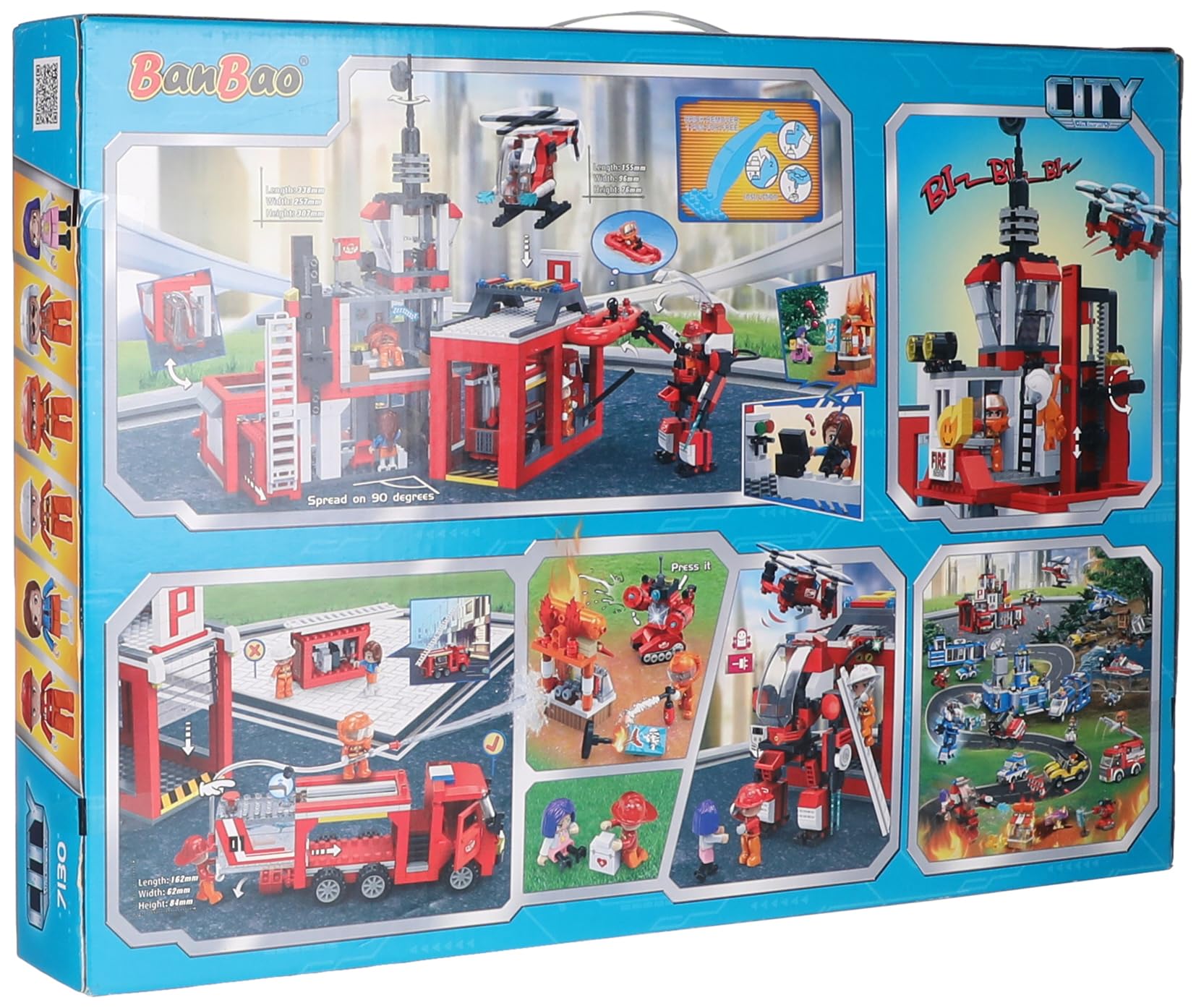 Banbao building blocks fire station fire rescue tower fire ladder truck toys with robot kits 1081 pieces b7130