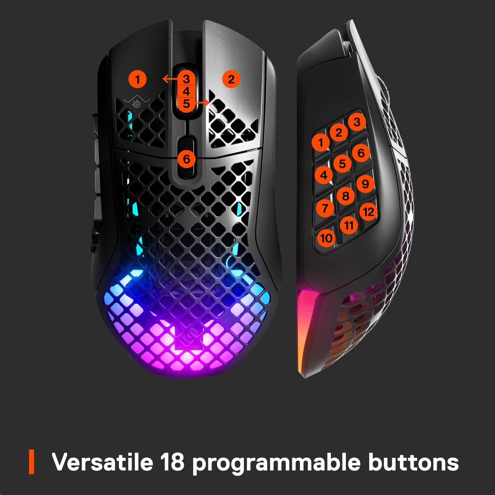 SteelSeries Aerox 9 Wireless Gaming Mouse – Ultra Lightweight MMO/MOBA – 89g – 18 Programmable Buttons – Bluetooth/2.4 GHz – IP54 Water Resistant – 180 Hr Battery, Black