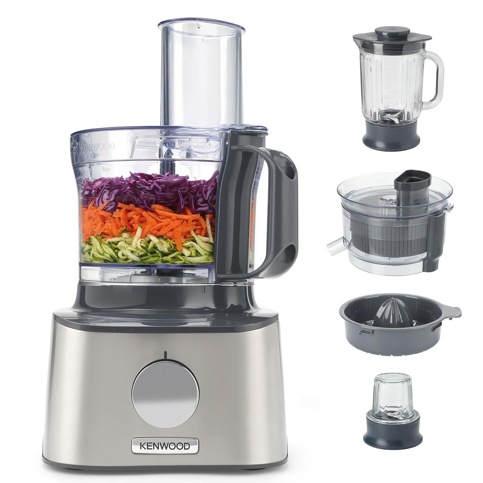 Kenwood Food Processor 800W Multi-Functional With 3 Stainless Steel Disks, Glass Blender, Glass Mill, Juicer Extractror, Dual Metal Whisk, Dough Maker, Citrus Juicer Fdm307Ss Silver