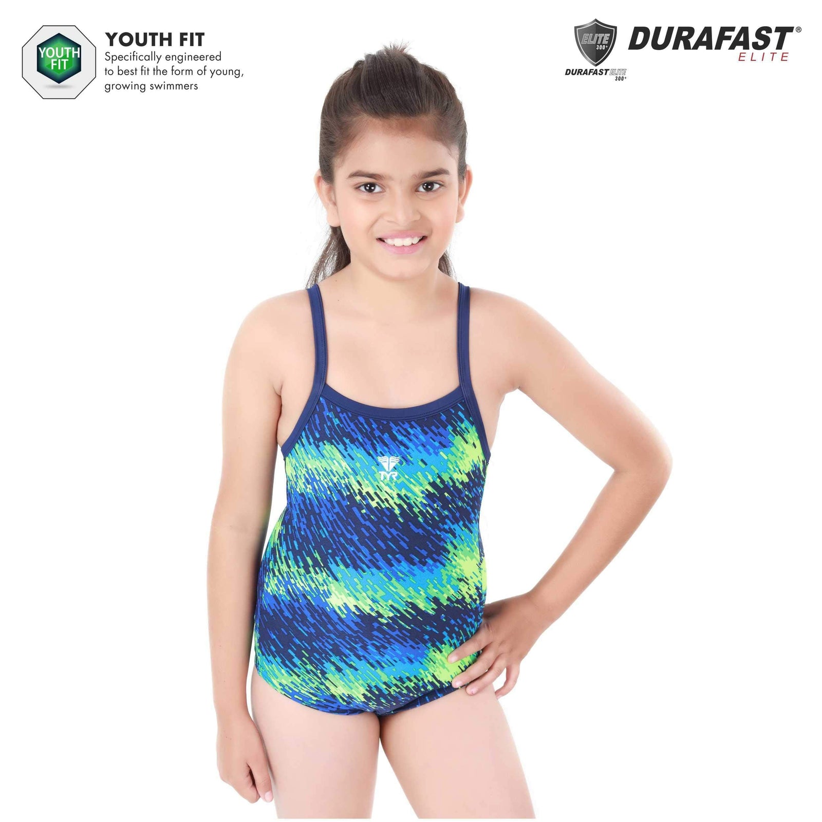 TYR Girl's One Piece Swimsuit (1804098_Blue Green / Black_28)