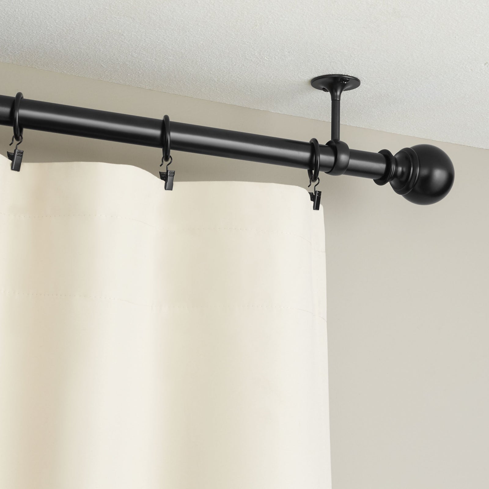 Amazon Basics Curtain Rod Ceiling-Mount Bracket, Set Of 2, Black