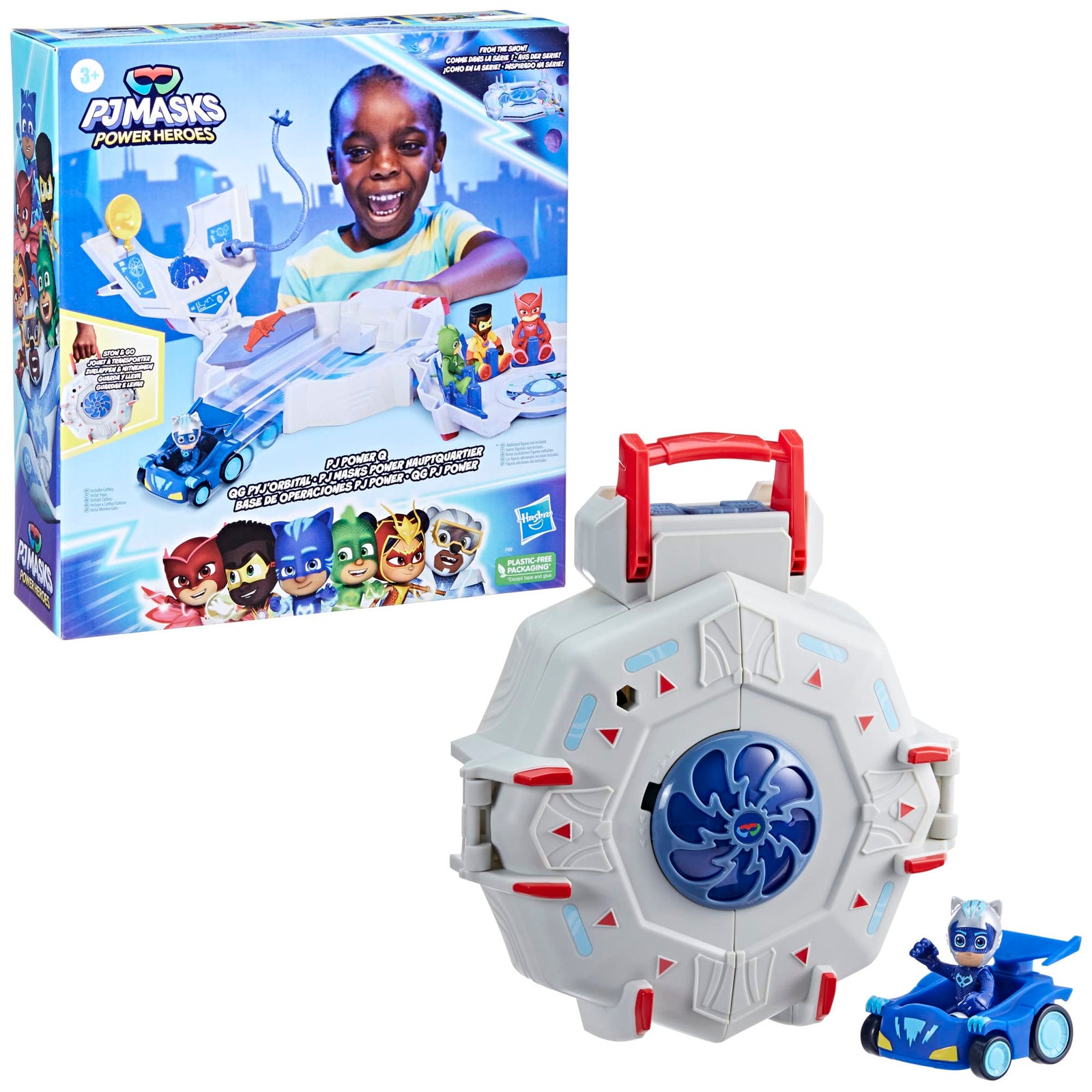 PJ Masks Power Heroes PJ Power Q Playset, PJ Masks Headquarters Set with Car and Figure, Superhero Toys for 3 Year Old Boys and Girls and Up