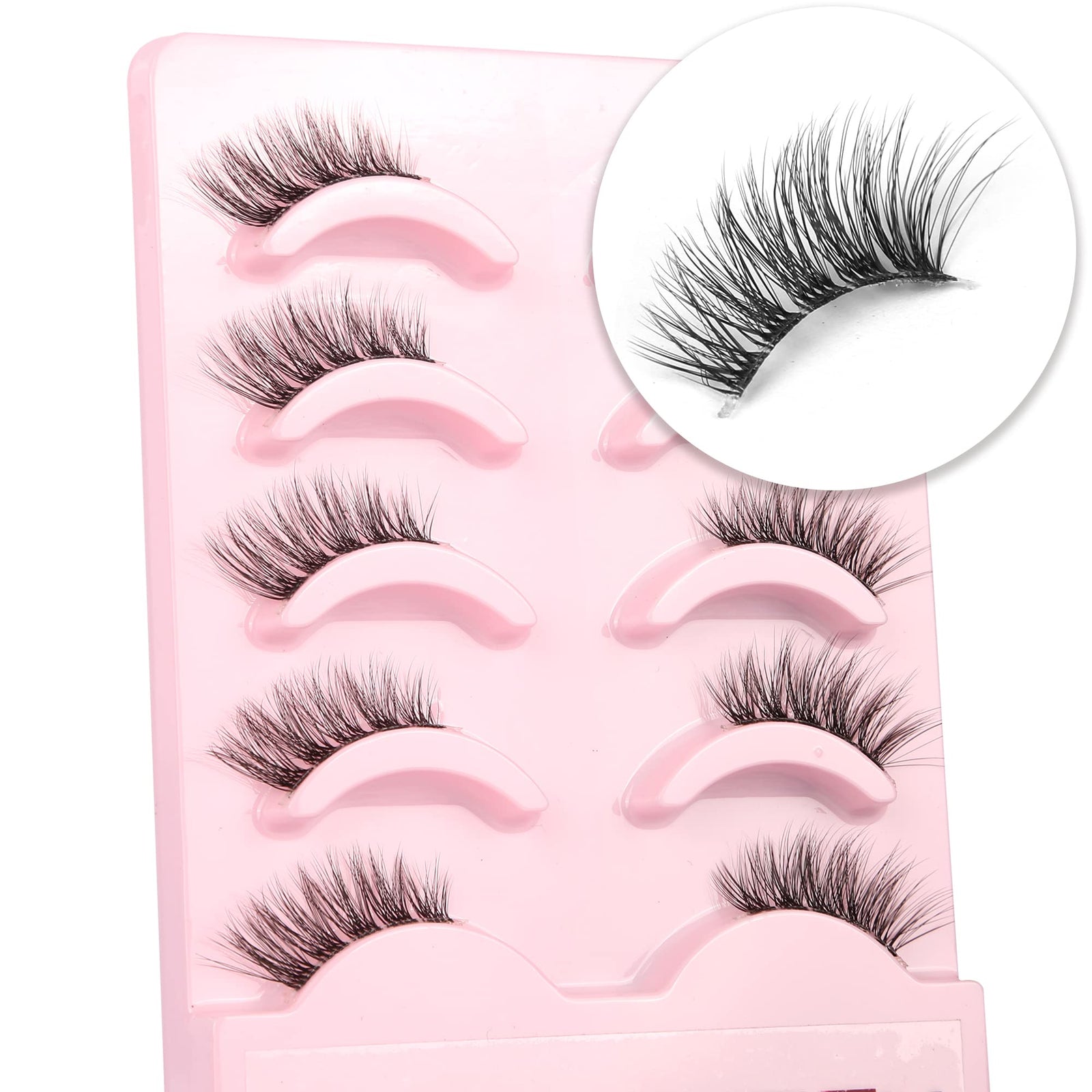 aupalada False Eyelashes Half Lashes Cat Eye Strip Natural 1/2 Lashes Short Fluffy Accent Tatti 3/4 Lashes Wispy Fake Eyelashes Set, Clear, Pack Of 5 5 Pair (Pack of 1)