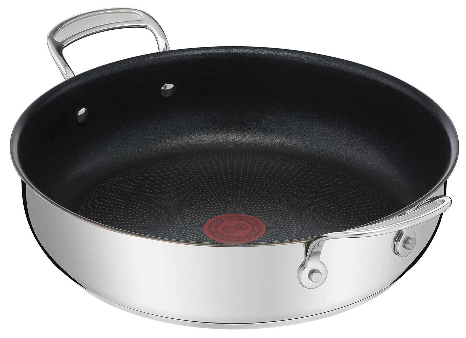 Tefal Jamie Oliver Cook's Classics Stainless Steel Shallow Pot, 30 cm, Non-Stick Coating, Heat Indicator, 100% Safe, Riveted Handle, Oven Safe, Induction Pot E3069034